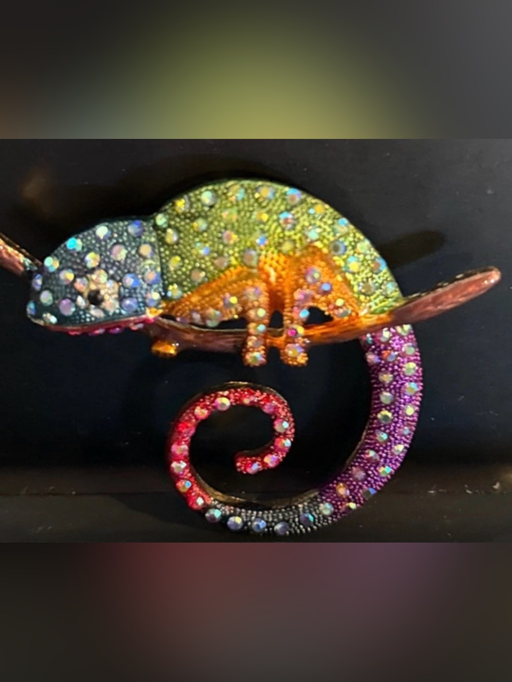 Multi-Color Rhinestone Chameleon Reptile Brooch